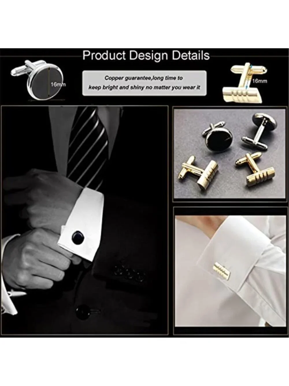12 Pairs Men's Classic Tone Cufflinks